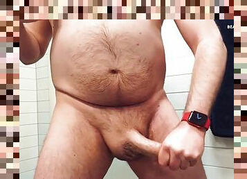 Bear jerks off big cock, balls, dildo spray