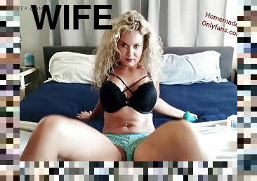Blonde hotwife has multiple orgasms alone at home with a new sex toy