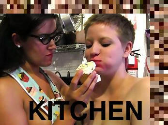 Two Dykes In The Kitchen Playing With Ice Cream - NaughtyGirls