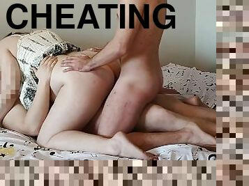 Real Eye Contact Cheating Hotwife Spitroast Lover and Cuckold Husband Ready to get Pregnant Double