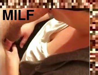Young Milf sucking step brothers cock with her huge tits