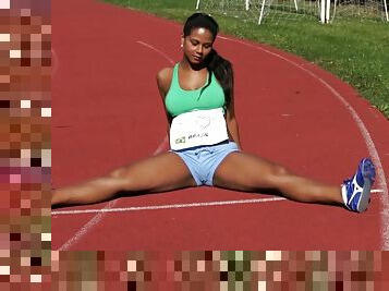 Brazilian runner finishes her stretches and masturbates to orgasm