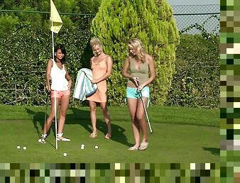 Three lesbian golf players fucking on the golf course