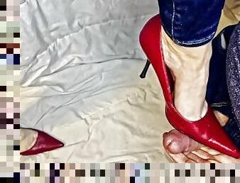 My Bruno" aggressively rubs out a TSUNAMI OF HOT WARM CUM over my WHITE NAILS and RED HIGH HEELS!!