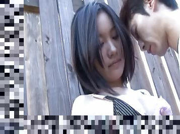 Passionate Japanese couple has sex outdoors to a hot creampie