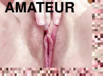 klitta, masturbation, fitta-pussy, amatör, hemmagjord, fingerknull, juckande, ensam, vit, vått