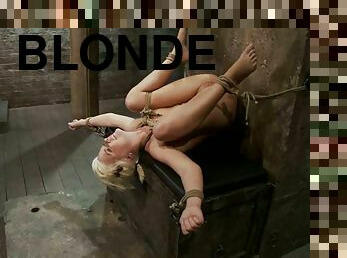 Kelly Surfer the hog tied blonde gets her wet pussy toyed