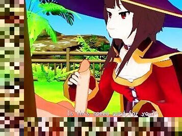 Konosuba Hentai: Megumin Handjob Kazuma's Big Cock