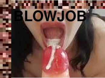 Slut for money doing Blowjob, cumshot on face abd mouth, milf cumshot