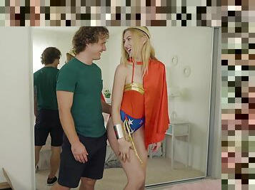 Supergirl costume turns on blonde Robby Echos geek boyfriend