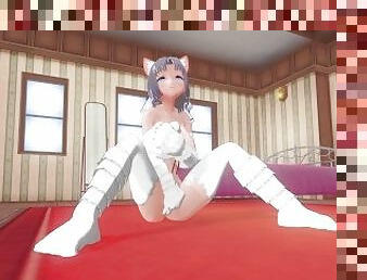 3D HENTAI Yumi strokes her pussy with her paws