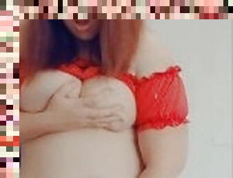 Bbw redhead next door strip and toy play, HOT MOANS. Big tummy.