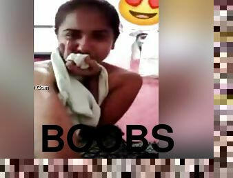 Today Exclusive- Desi Telugu Girl Shows Her Boobs