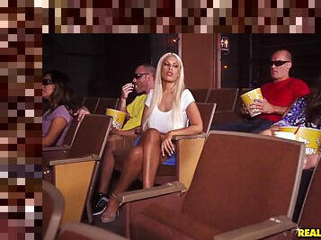 Horny blonde Bridgette B knows how to seduce a guy in a cinema