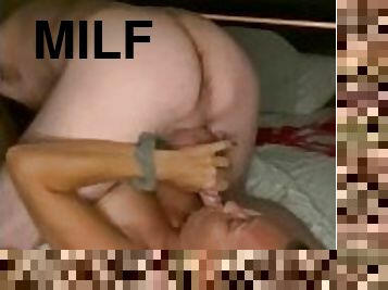Milf sucks dick and does rim job then pussy pounding