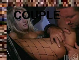 Fishnet blonde Jessica Drake gets her juicy vag fingered and fucked