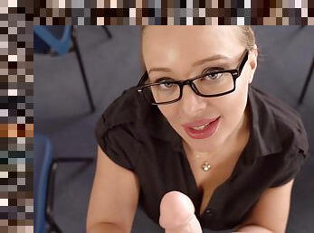 Smoking hot teacher gets on her knees for a virtual blowjob