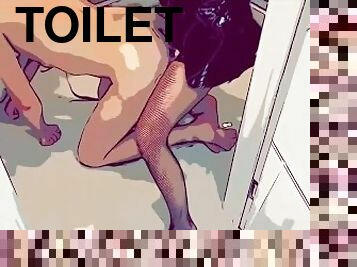 Mistress fucks a slave and puts his head on the toilet