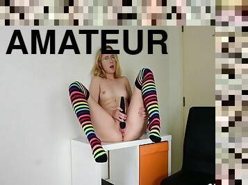 Petite Amateur Masturbates In Cute Legwarmers