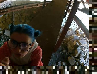 Sex Under The Bridge With A Cute Schoolgirl In Glasses She Loves To Get Cum On Her Face