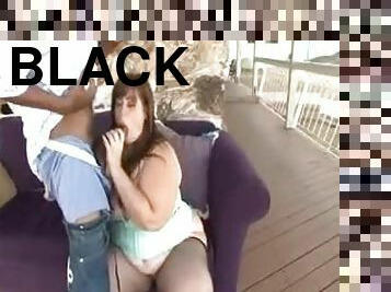 Fat bitch in corset and fishnets foreplay with black guy