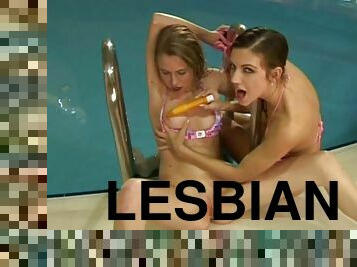 Here at the swimming pool you will espy a sweet lesbians sex