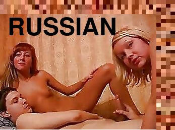 Sexy Russian Teens Suck a Lucky SOB's Cock In a Wild Threesome
