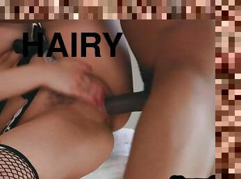 Hairy nympho bae fucked by black cock in missionary
