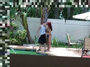 Redhead Slut With Small Tits Enjoys In Outdoor Fucking By The Pool