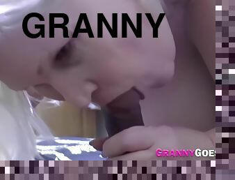 Granny In Lingerie Sucks Black Dong