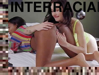 Two Interracial Girls Sofi Vega and Matty having Sex on the Bed