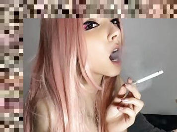 Pink Hair Egirl smoking with her stepdad before sex (full vid on my 0nlyfans/ManyVids)