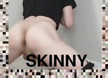 Skinny white teen femboy shaking cute ass