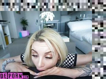I Made Porn - Petite Slender Blonde Lola Fae Takes Her Sexy Lace Panties Off And Sits On Huge Cock