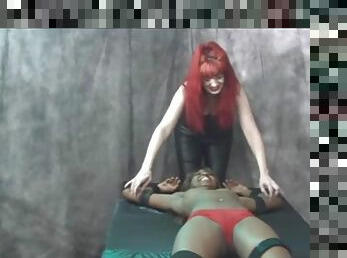 Bound black girl tickled and laughing