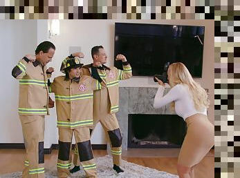 Crew of firefighters are keen to fuck this premium lady