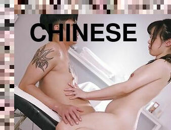 Chinese brunette teen Yuli enjoys erotic massage