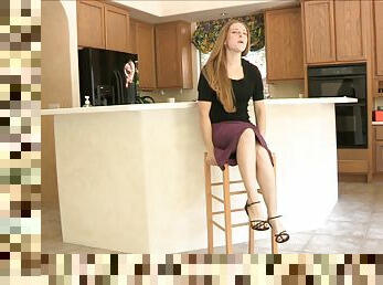 Elyse is in the Kitchen Stripping and Playing for the Camera!
