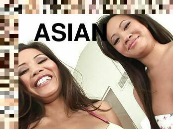 Sexy Asian porn hotties Jessica and Kimmy in nasty pov blowjob