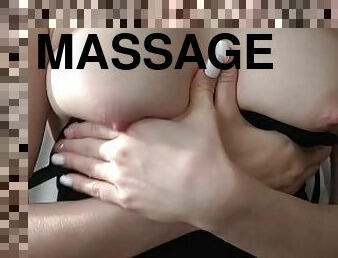Caressing their beautiful elastic tits / Massage with breast oil