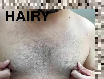 Playing with my Man tits, Hairy Boy Chest, provoking scene, tits