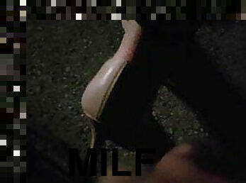 Cum on sexy milf heels in public 