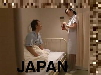 Japanese nurse plays with some dude's cock before jumping on it