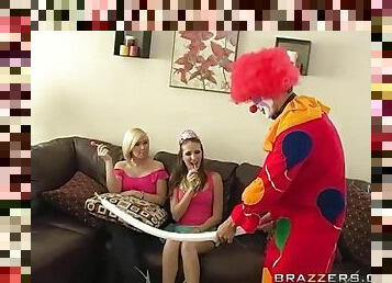 Hot chick has anal sex with a clown during a party