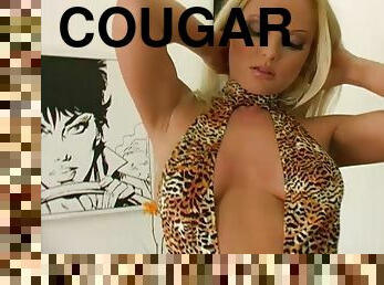 This cougar with a sweet shaved pussy is on the hunt for some nice young stud