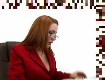 Horny Redhead In Sexy Glasses Gets Nailed At The Office