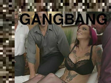 Three guys bang Anna Bell Peaks and cum on her big tits