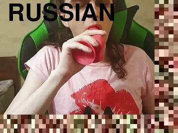 Russian sissy sucks a dildo on cam Halloween funny