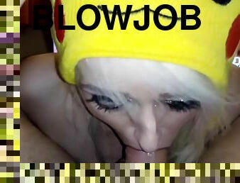 Little blonde sloppy deep blowjob