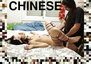 Beautiful Chinese slave tied up with a vibrator on her feet and fucked - Futomomo shibari tie